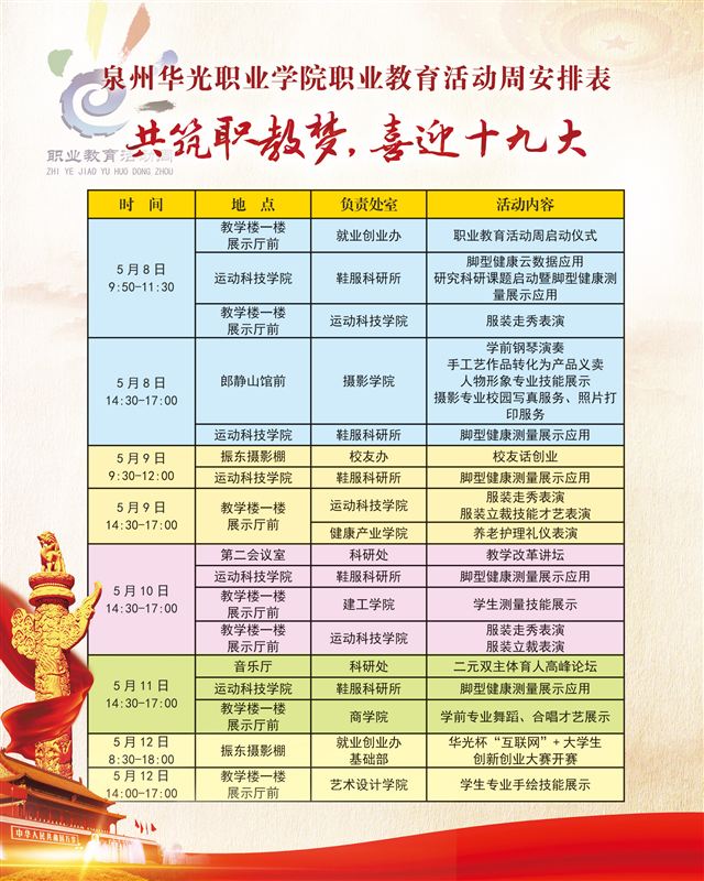 关于2017年泉州华光职业学院职业教育活动周的安排