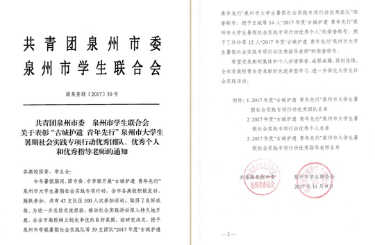 我校洛阳桥护遗实践队获团市委表彰